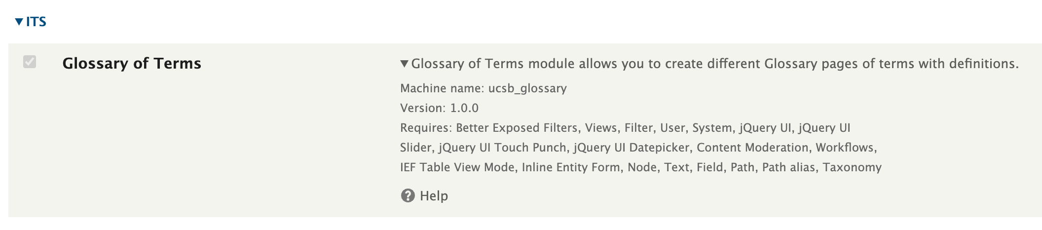 glossary module enable screen