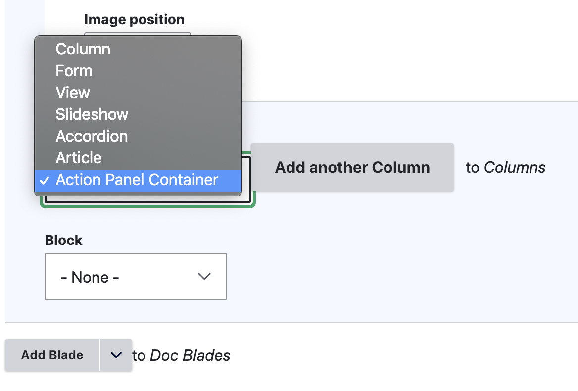 action panel selection example