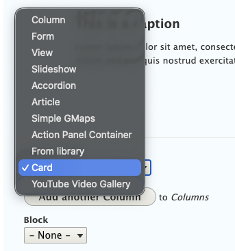 UCSB Card module example of where to locate the new layout option within the back end