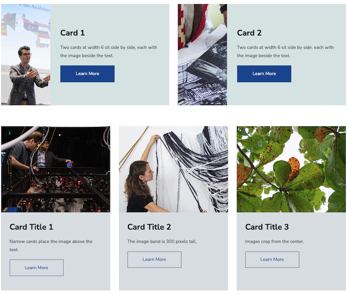 Desktop example of using two cards of width siz and three cards of width four.