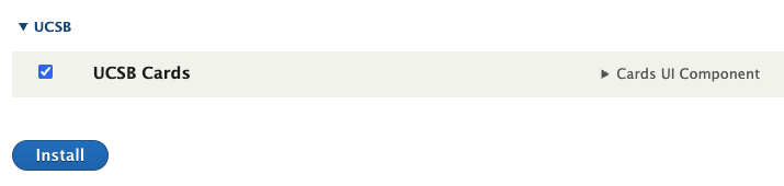 The Extend page with the UCSB Cards module checked and the Install button below it.