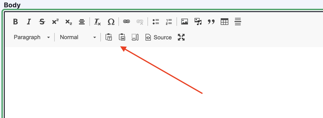 editor toolbar for pasting example