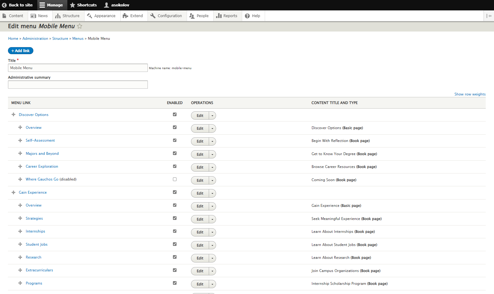 sample screenshot of new column in the menu overview page