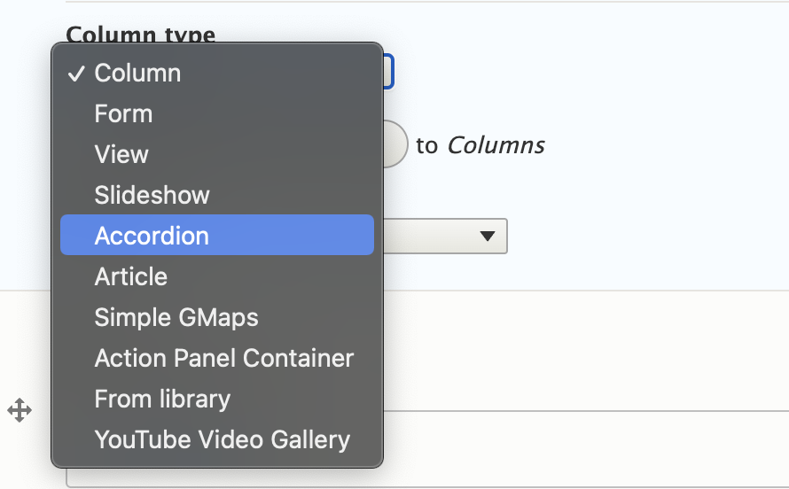 accordion selection from a dropdown