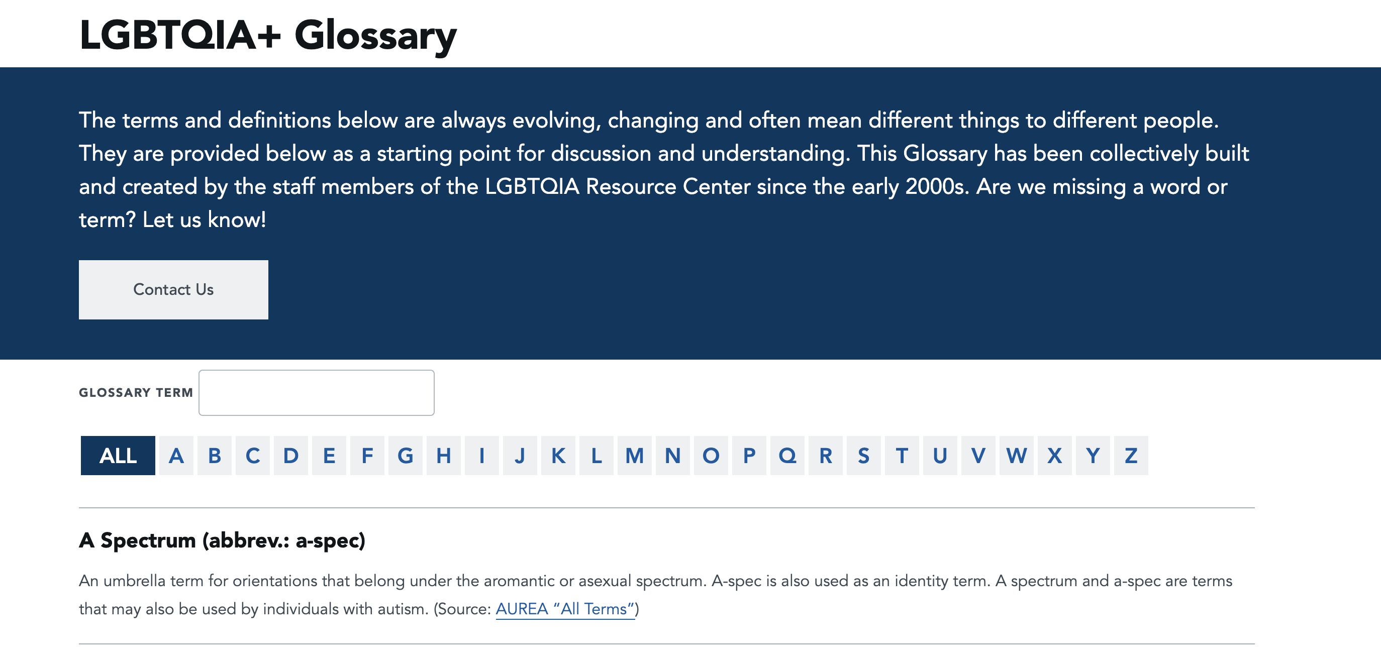 example of website using the glossary module